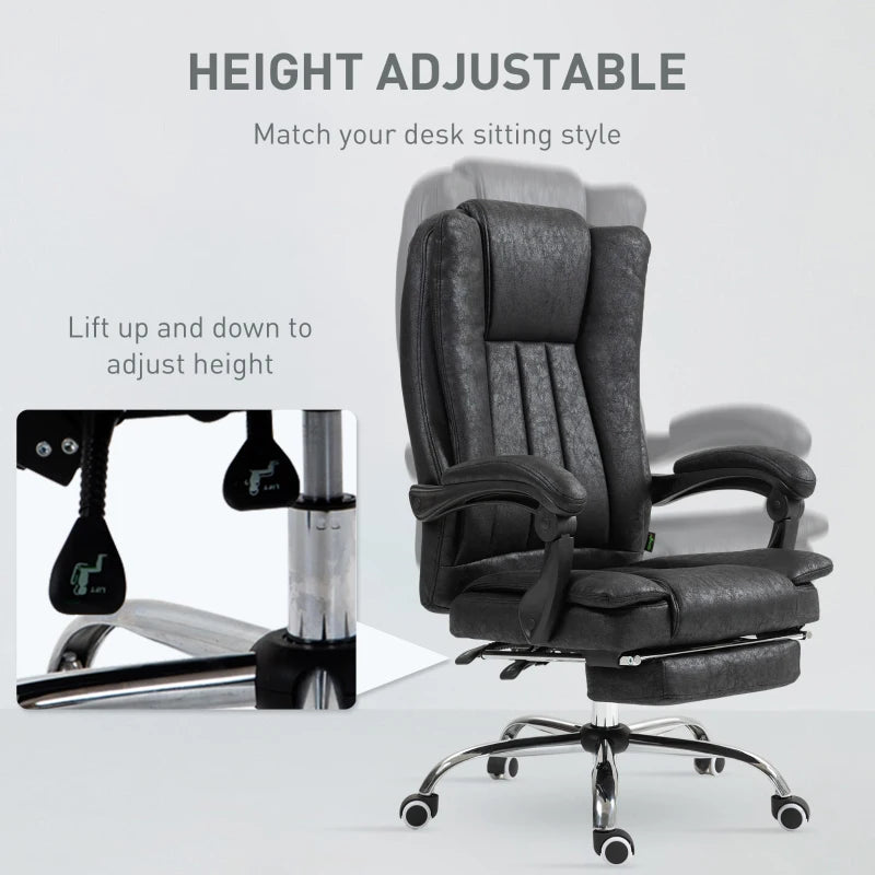 Vinsetto Microfibre Home Office Chair - Reclining Desk Chair with Armrests, Swivel Wheels & Footrest - Black