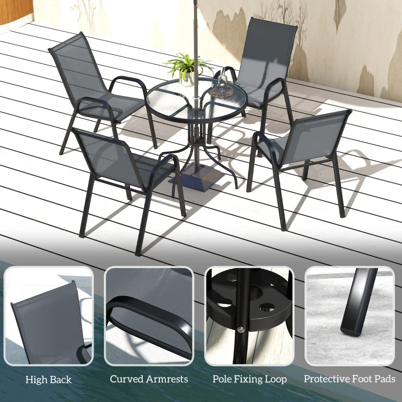 5-Piece Dark Grey Steel Patio Set with Glass-Top Table