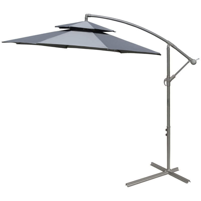 Dark Grey 2.7m Cantilever Banana Parasol with Double Tier Canopy