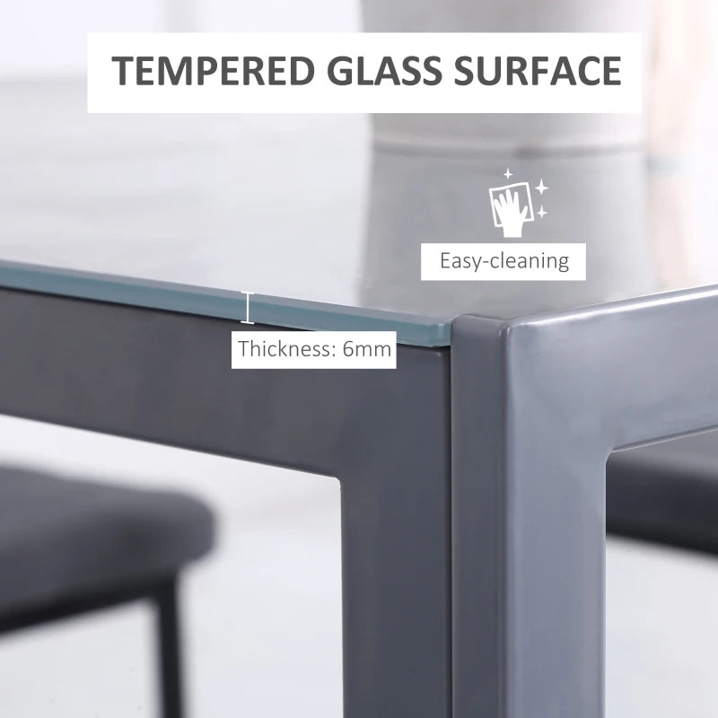 Modern Square Dining Table for 2-4, Glass Top & Metal Legs, Stylish Grey Design for Dining Room & Living Room