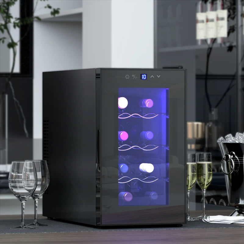 Mini Table Top Wine Fridge - 8 Bottle, 17L, Quiet Under Counter Cooler with Glass Door & Digital Control