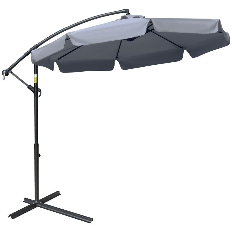 Dark Grey 2.7m Cantilever Garden Umbrella with Crank Handle and Cross Base