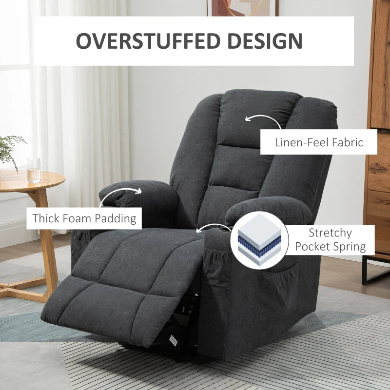 Oversized Riser Recliner Chair for Elderly - Fabric Lift Chair with Remote, Side Pockets, Cup Holder in Charcoal Grey