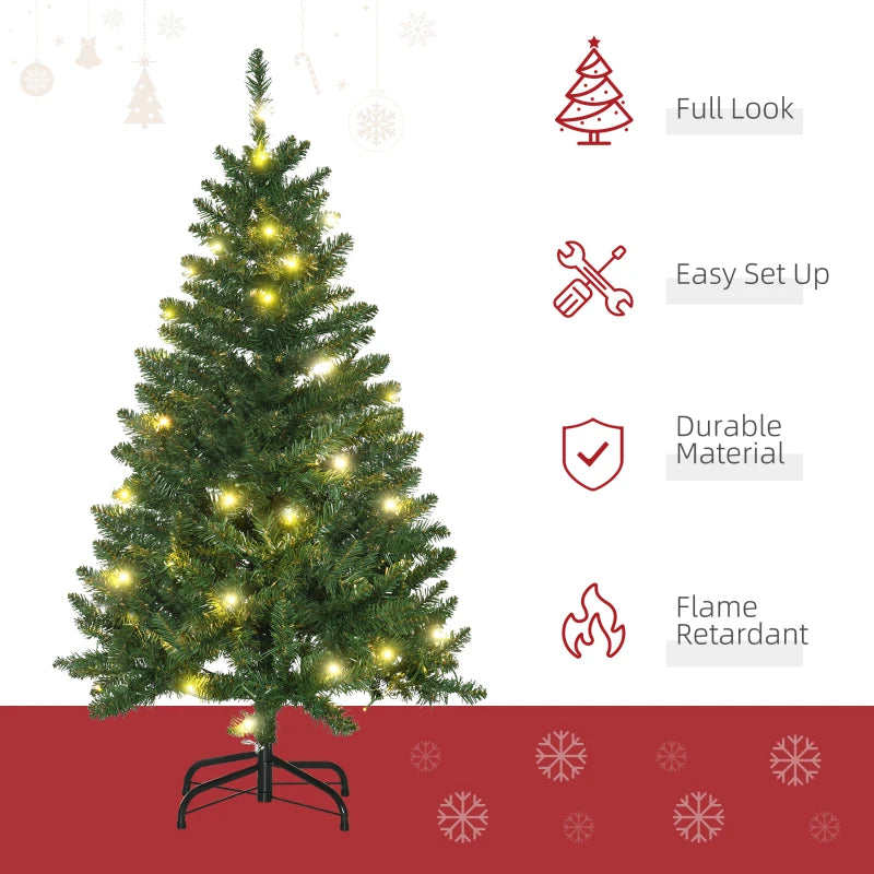 4FT Green Christmas Tree with Warm White LED Lights - Perfect Holiday Home Decoration for Festive Cheer