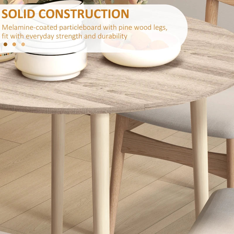 Folding Round Drop Leaf Dining Table for 4 Space Saving Small Kitchen Table with Wood Legs Natural Finish