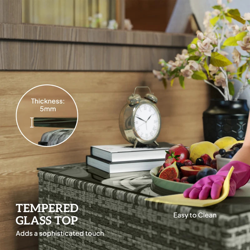 62 x 62cm Light Grey Glass-Top Rattan Side Table