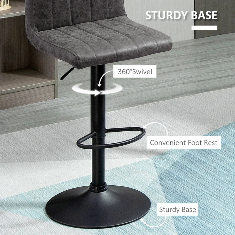 Adjustable Swivel Barstools Set of 2 - Grey PU Leather Counter Chairs with Footrest & Gas Lift