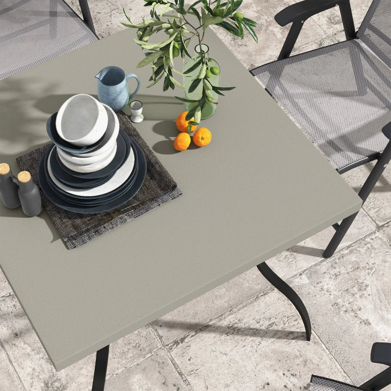 Steel Garden Table Set with Parasol Hole - Grey/Black, 4-Seater