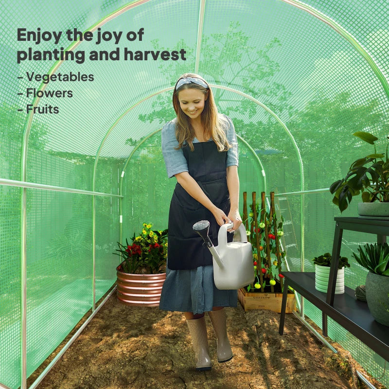 3x2x2m Green Polytunnel Greenhouse with Hinged Door - Walk-in Grow House Tent with PE Cover and Galvanised Steel Frame