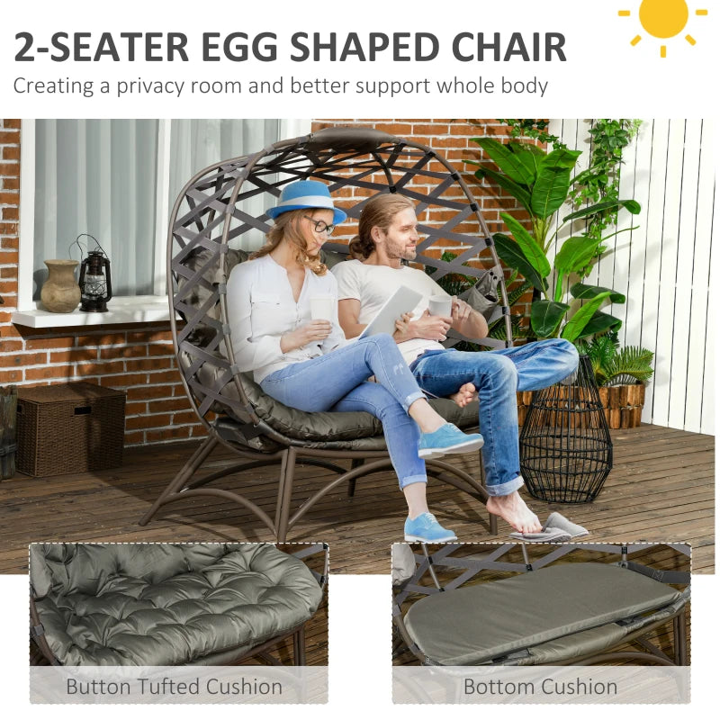 Sand Brown Folding 2 Seater Egg Chair with Cushion and Cup Pockets