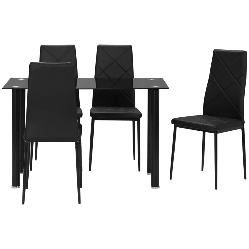 Modern 5-Piece Dining Table Set for 4 - Space-Saving Rectangle Kitchen Table with Steel Frame in Black