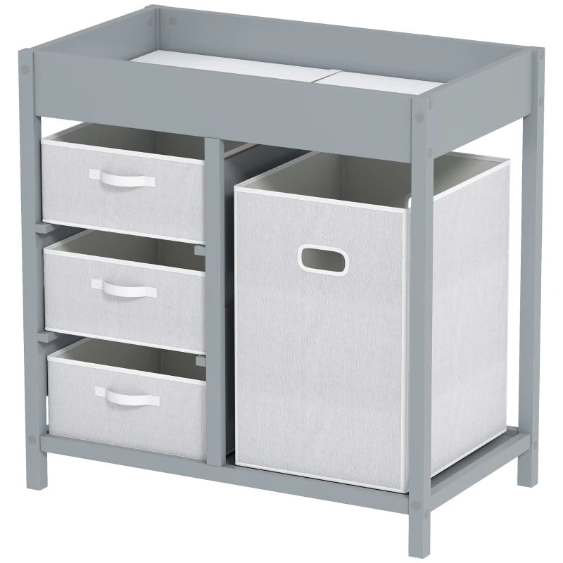 Baby Changing Unit with 4 Storage Drawers and Mat for Nursery Bedroom Grey 84 x 84.5 cm