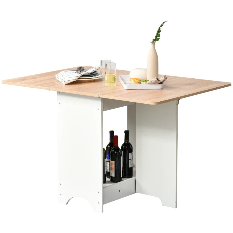 Foldable Dining Table with Drop-Leaf Design & Storage Shelf - Versatile Folding Desk for Kitchen & Dining Room