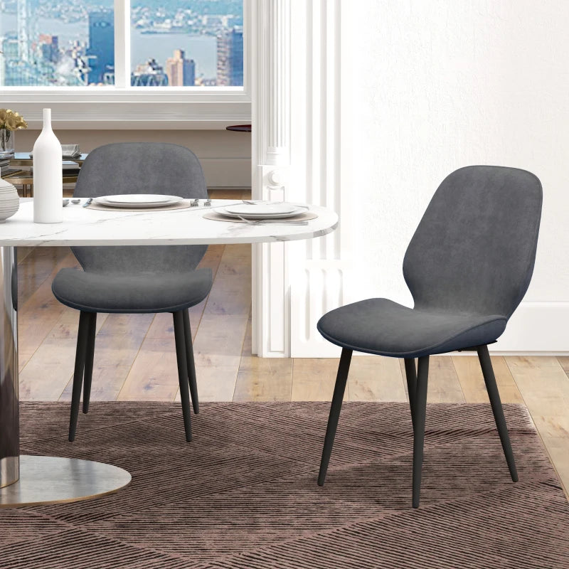 Stylish Velvet Dining Chairs Set of 2 - Modern Grey Dining Room Chairs with Sturdy Metal Legs