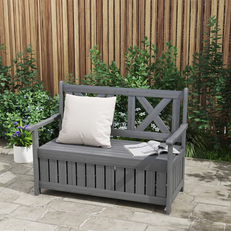 2-Seater Charcoal Grey Garden Storage Bench - Outdoor Patio Wood Seating for Porch Decor