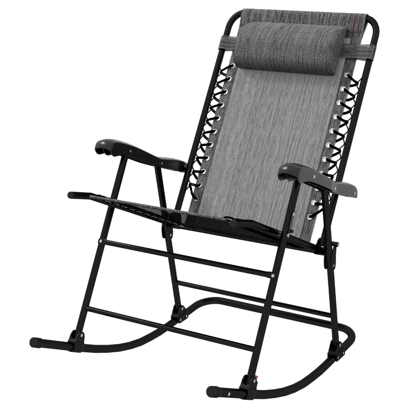 Grey Folding Rocking Chair with Headrest for Outdoor Use