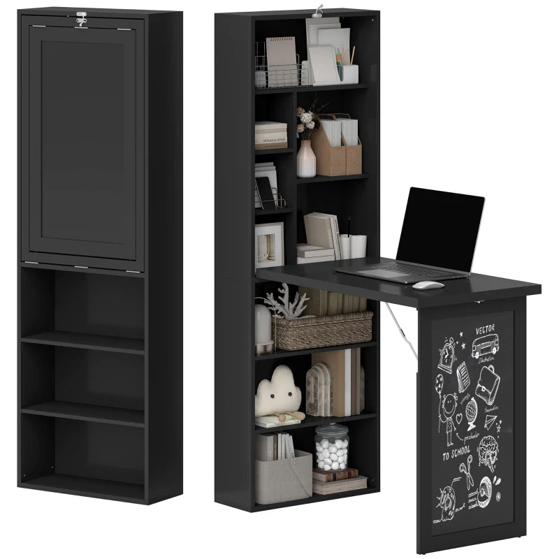 Black Three-Part Work Desk with Storage & Chalkboard - Stylish Home Office Furniture for Productivity