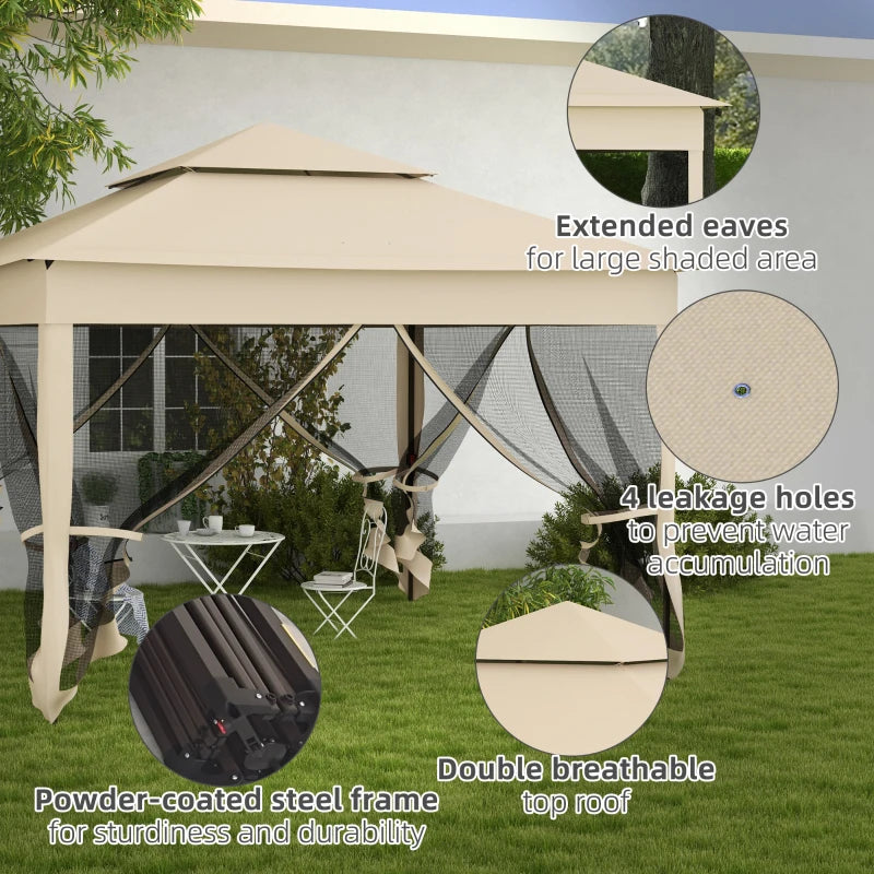 3x3m Cream White Pop Up Gazebo with Double Roof and Netting