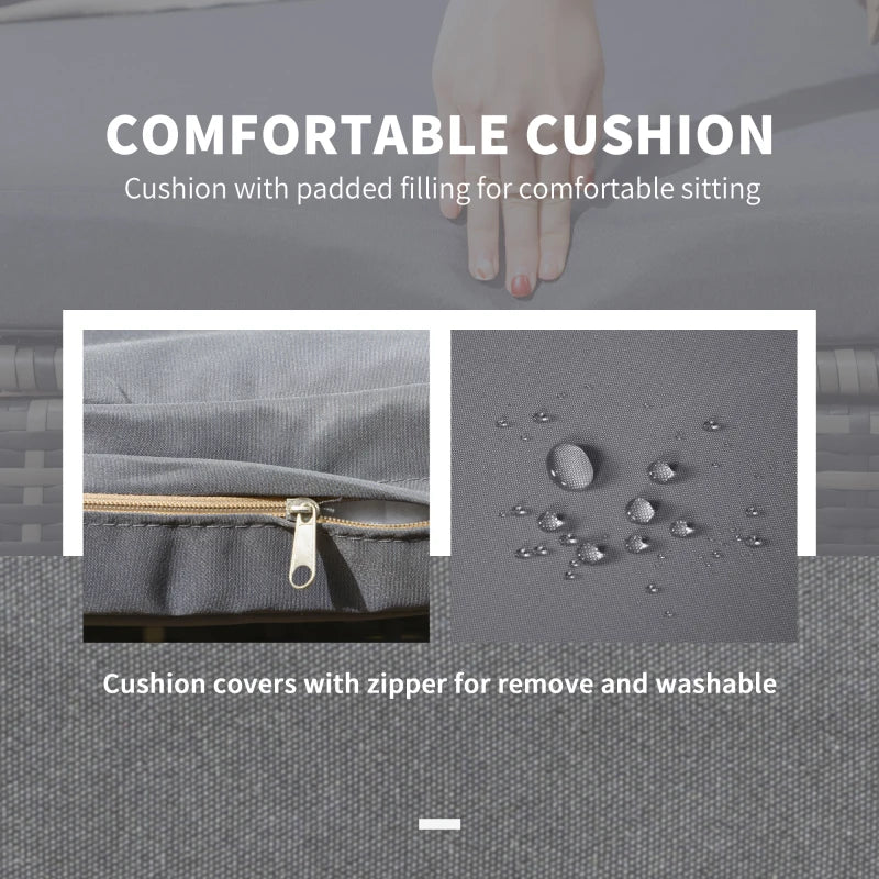 Grey Rattan Sun Lounger Set with Adjustable Backrest and Cushions