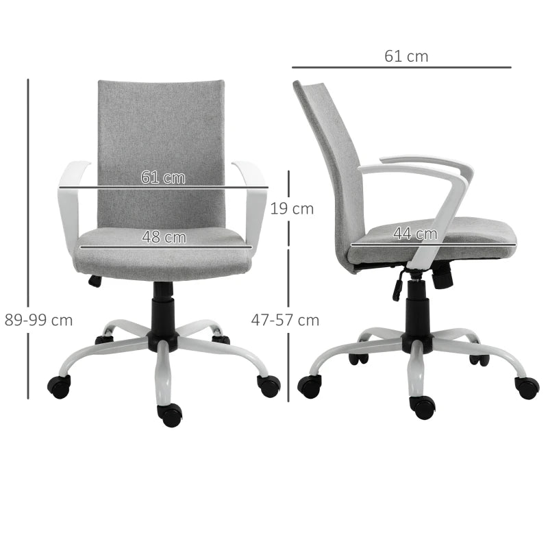 Vinsetto Light Grey Linen Swivel Office Chair - Adjustable Height, Armrests, Wheels, Perfect for Home Study & Computer Desk