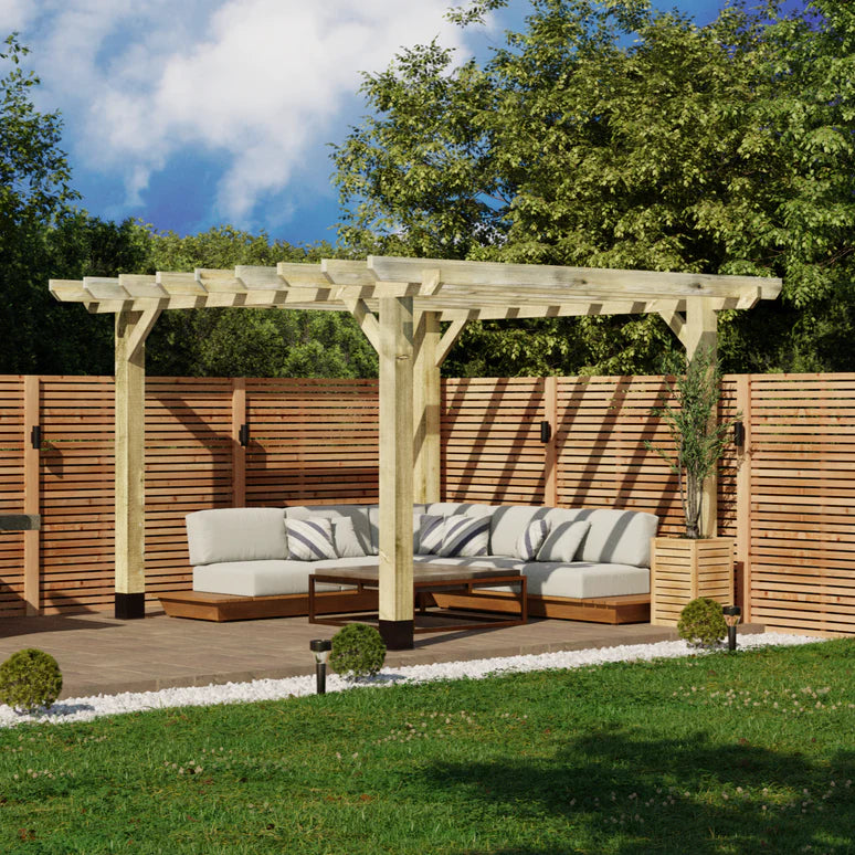 Ruby Flat Roof Wooden Pergola with Open Slatted Design - Modern Garden Pergola Structure