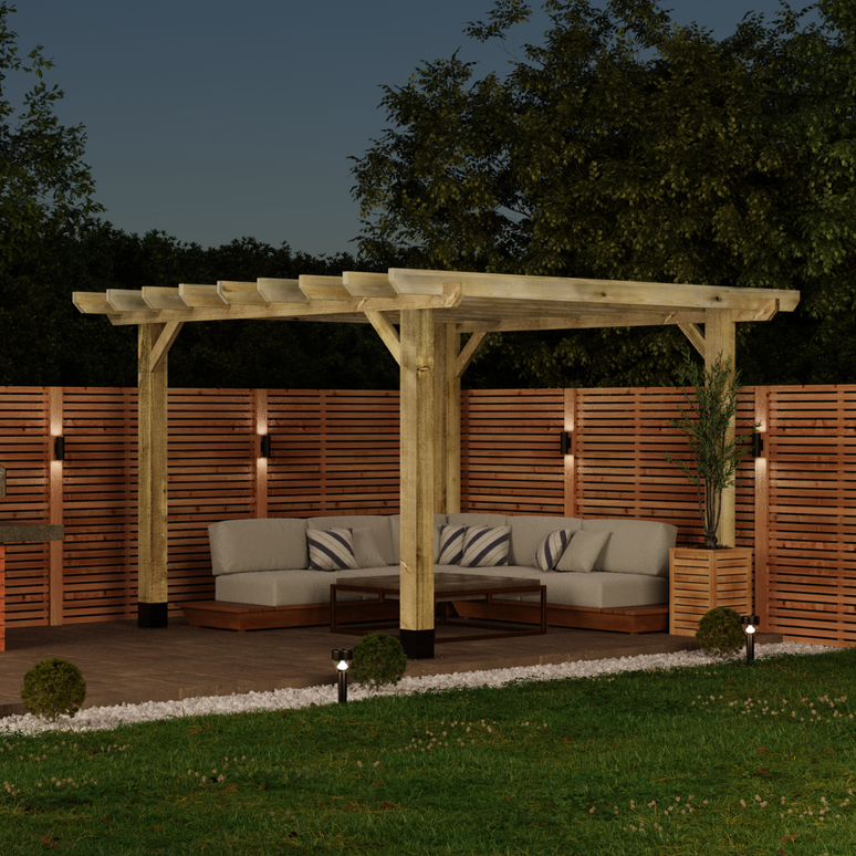 Ruby Flat Roof Wooden Pergola with Open Slatted Design - Modern Garden Pergola Structure