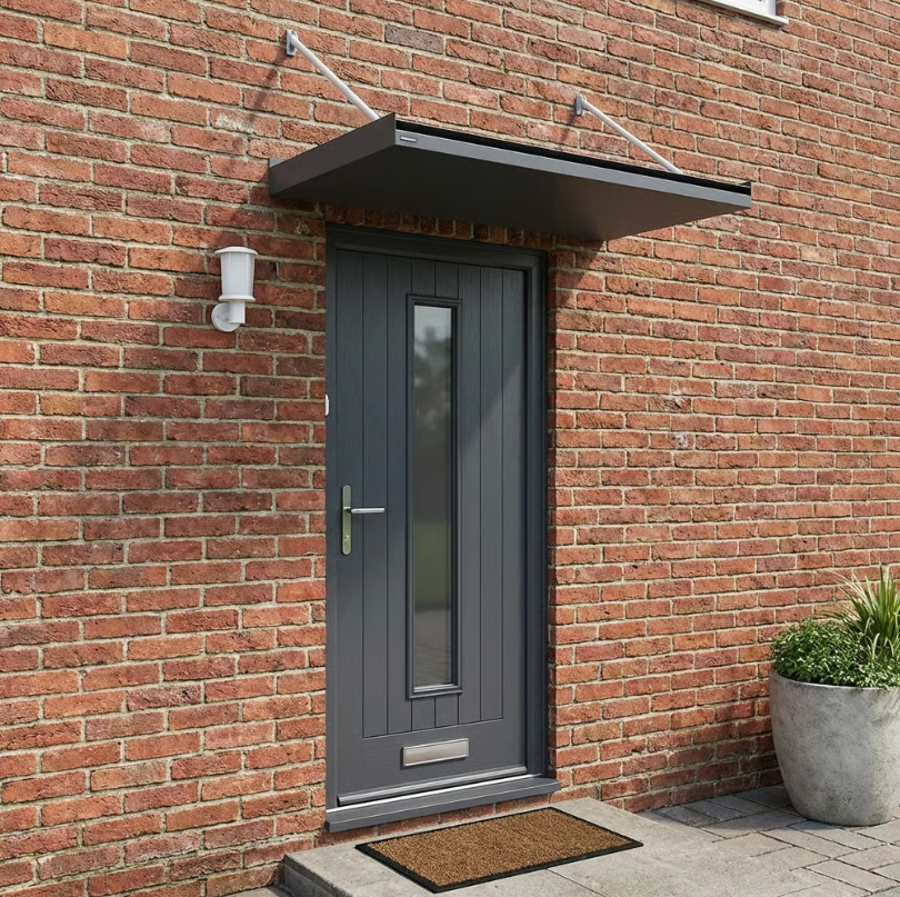 Aurelius LuxeSteel FLAT LED Entrance Canopy with Dual Soffit Arms