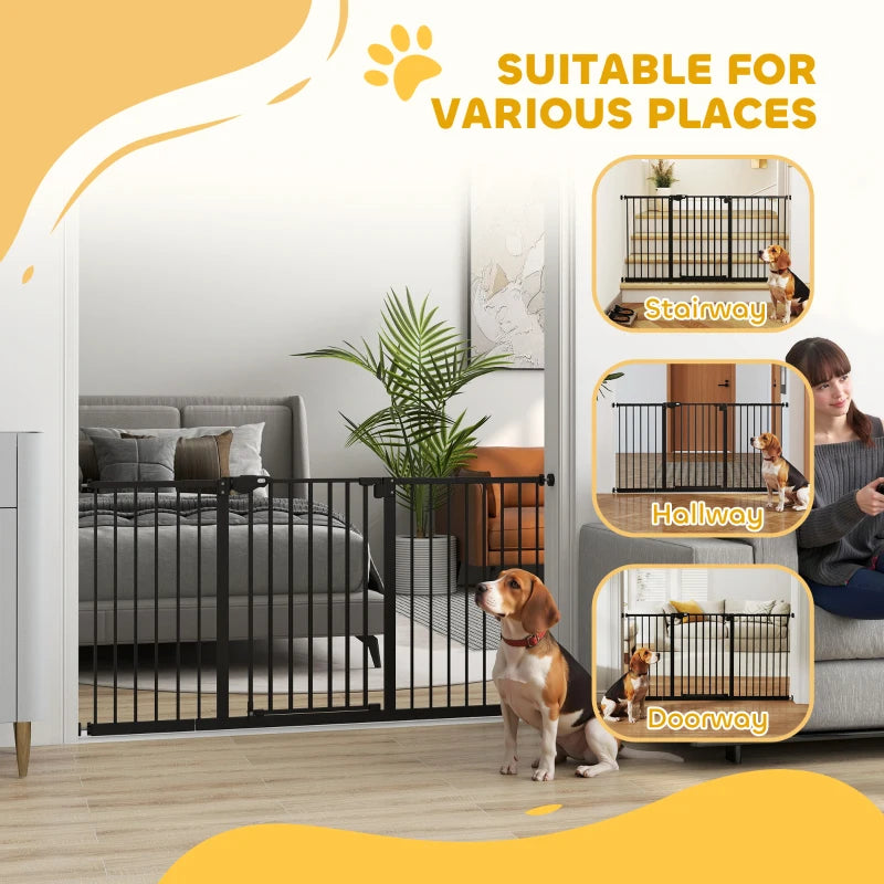 Adjustable Safety Gate with 3 Extensions & 4 Adjustable Screws - Black Child Safety Barrier for Stairs & Doorways