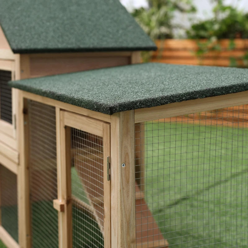 Large Outdoor Wooden Rabbit Hutch with Run - 2 Storey Guinea Pig House, 210 x 45.5 x 84.5 cm