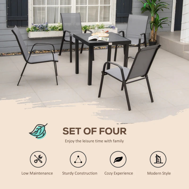 Dark Grey Stackable Outdoor Dining Chairs Set of 4