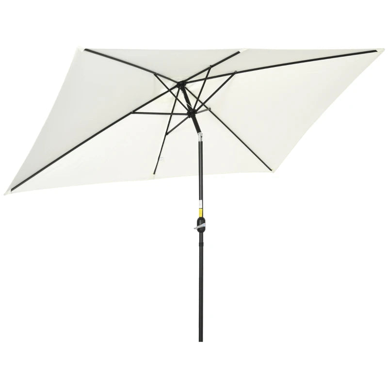 Cream White Rectangular Patio Umbrella with Aluminum Tilt Crank