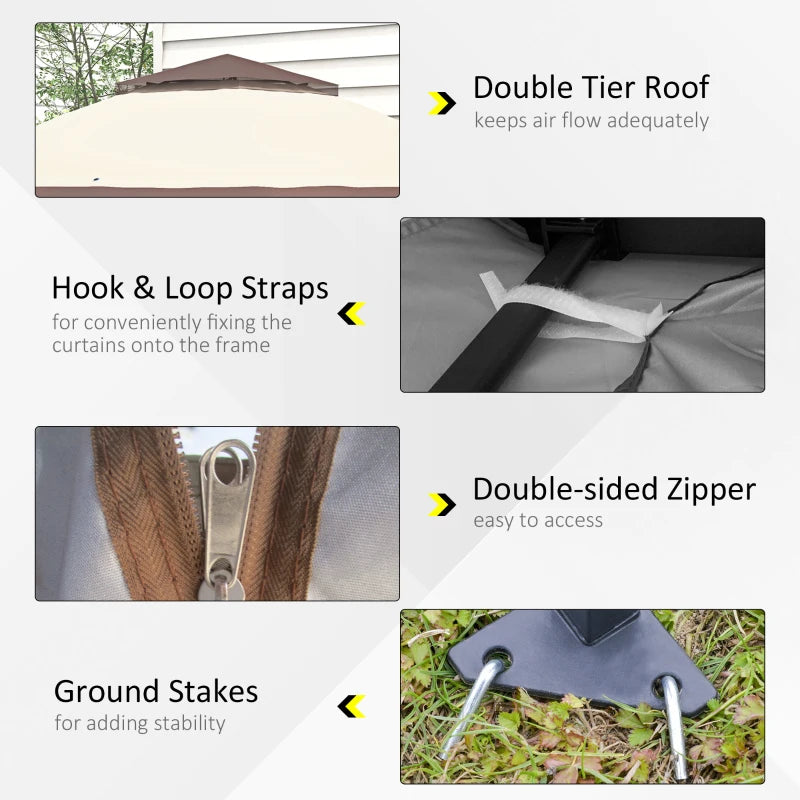 3.6m x 3.6m Khaki Pop Up Gazebo with Netting - Height Adjustable Instant Canopy Party Tent