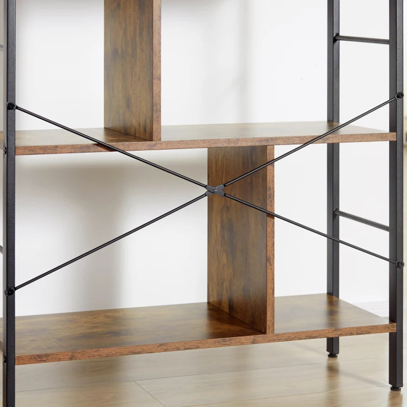 Industrial 5-Tier Storage Unit Bookcase with Open Compartments - Rustic Brown & Black for Office, Living Room, Bedroom
