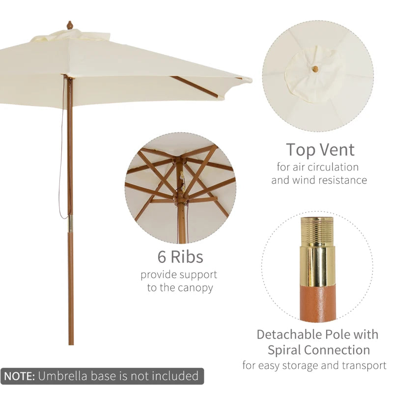 Wooden Garden Parasol Sun Shade - Cream White - 2.5m