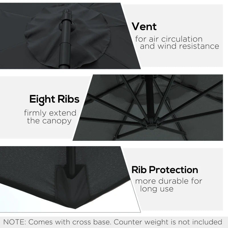 Black 2.45m Overhanging Cantilever Parasol with Cross Base