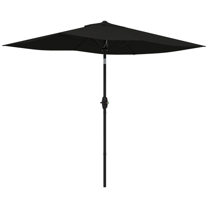 Black Rectangular Garden Parasol Umbrella, 2x3m, Crank Tilt, Aluminium Pole