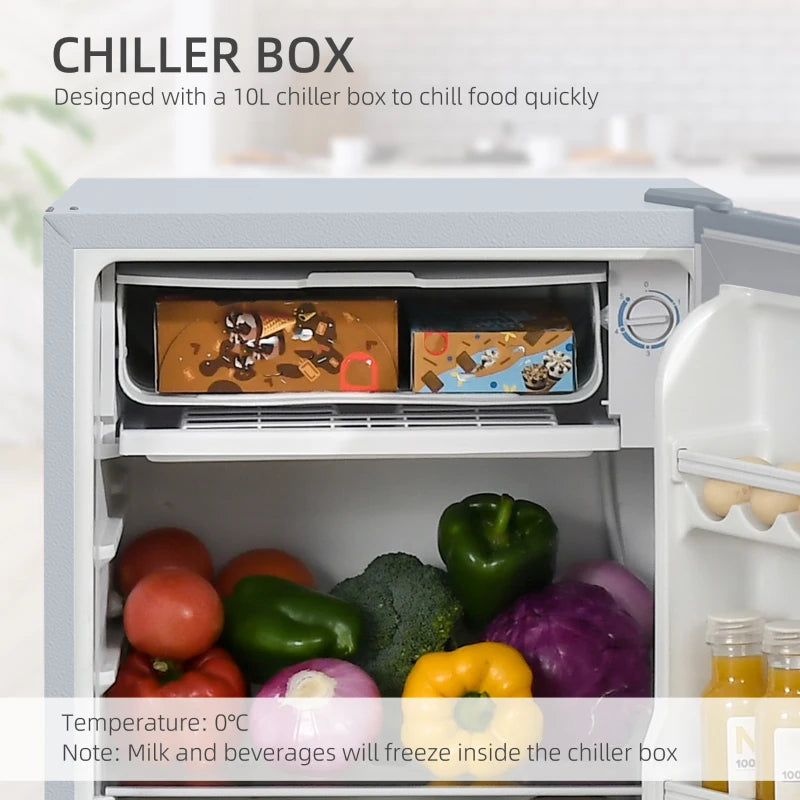 91L Freestanding Under Counter Fridge Freezer - Compact Chiller Box, Adjustable Thermostat, 47.5cm Wide, Stylish Grey Design