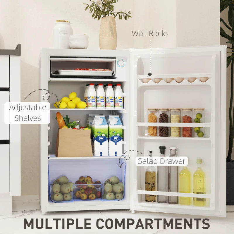 91L Freestanding Under-Counter Fridge with Lock - Compact White Refrigerator for Home, Office, or Bar Use