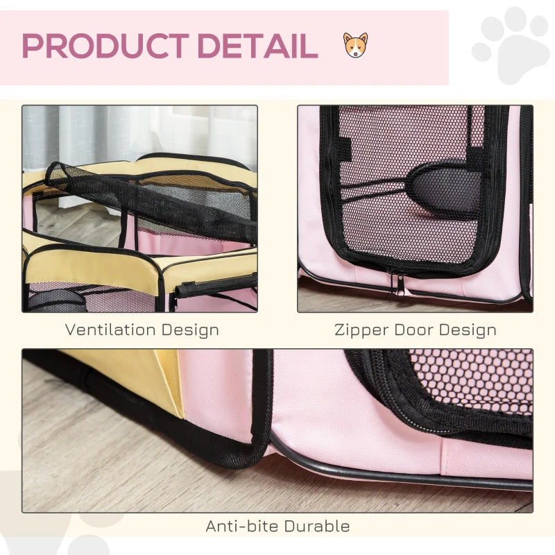 Pink Fabric Pet Whelping Box & Playpen for Dogs, Cats, Puppies, Rabbits, Guinea Pigs - Includes Carry Bag, 90x41cm
