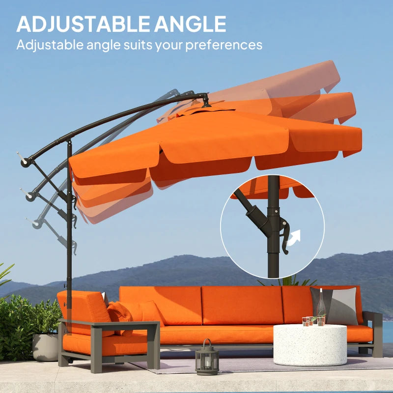 2.7m Orange Garden Cantilever Banana Parasol - Outdoor Umbrella for Patio and Deck