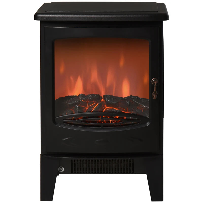 900W 1800W Freestanding Electric Fireplace Heater Adjustable Flame Tempered Glass Retro Design Safe Home Warmth