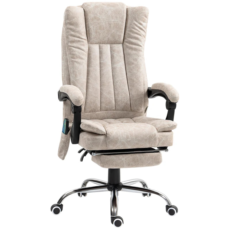 Vinsetto Cream White Vibrating Massage Office Chair with Heat, Adjustable Height & Footrest - Ergonomic Desk Chair