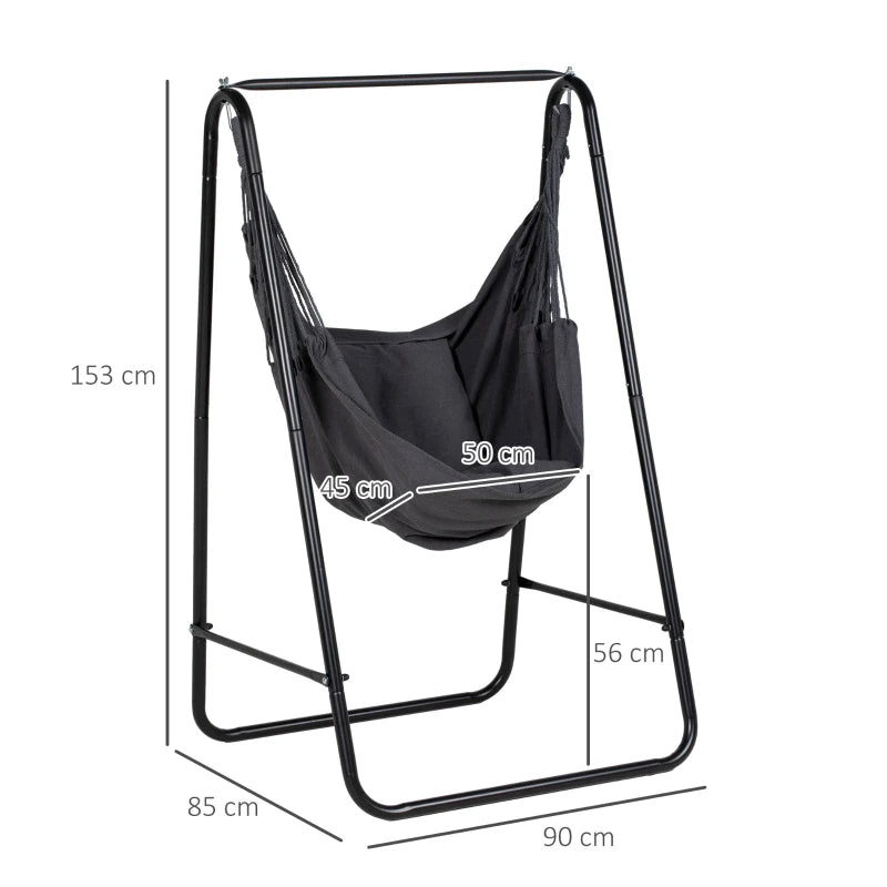 Dark Grey Hammock Swing Chair with Stand and Cushion