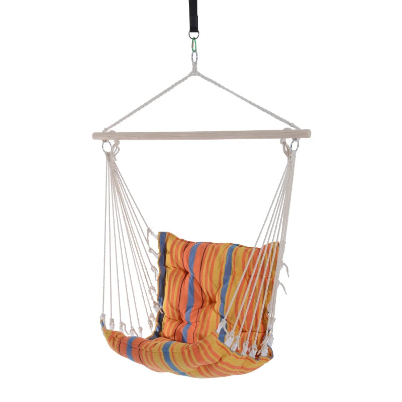 Orange Outdoor Hanging Rope Hammock Chair with Soft Padded Seat
