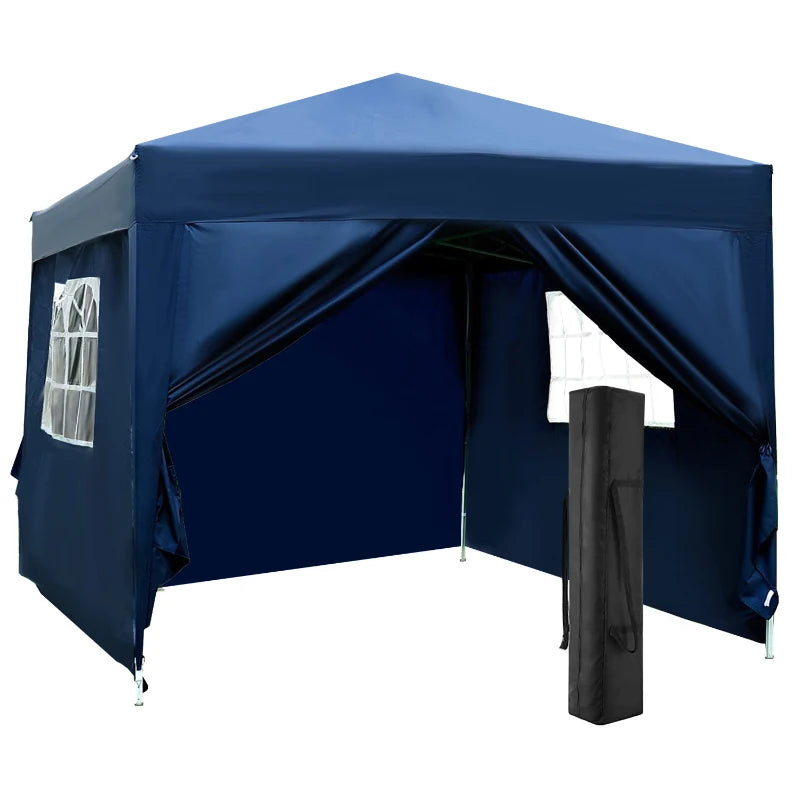 Blue 3x3m Pop Up Garden Gazebo with Sidewalls and Windows