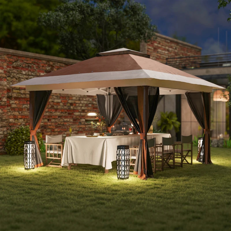 Brown 3.6 x 3.6m Pop-Up Gazebo with Accessories