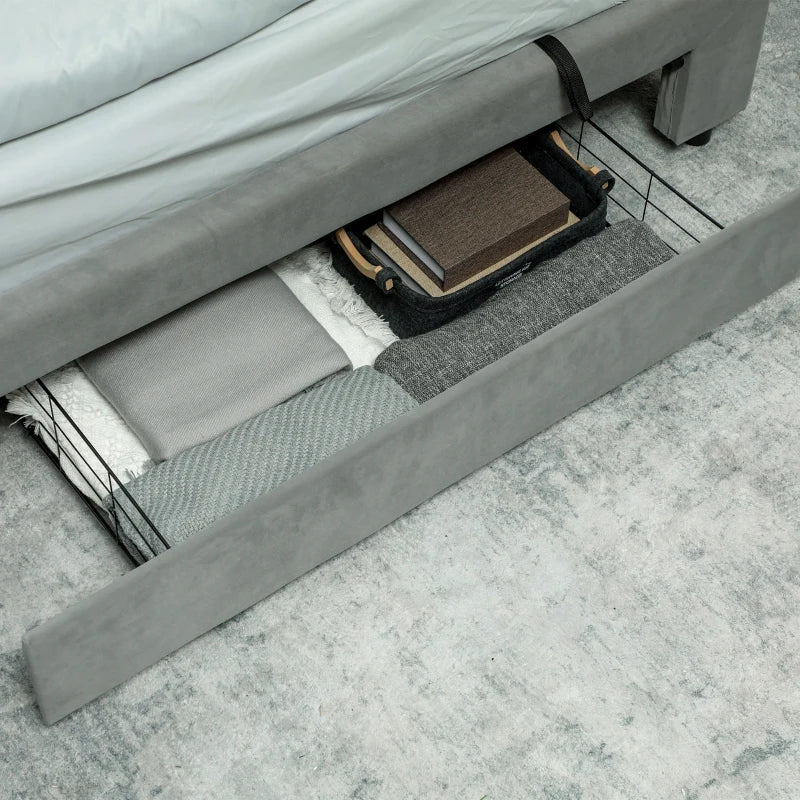 King Size Grey Ottoman Bed Frame with Front Drawer - Stylish Storage Solution for Modern Bedrooms