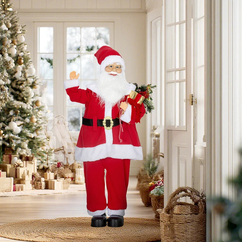 Life Size Voice-Activated Santa Claus Christmas Decoration with Twinkling LED Lights - Festive Red Holiday Decor