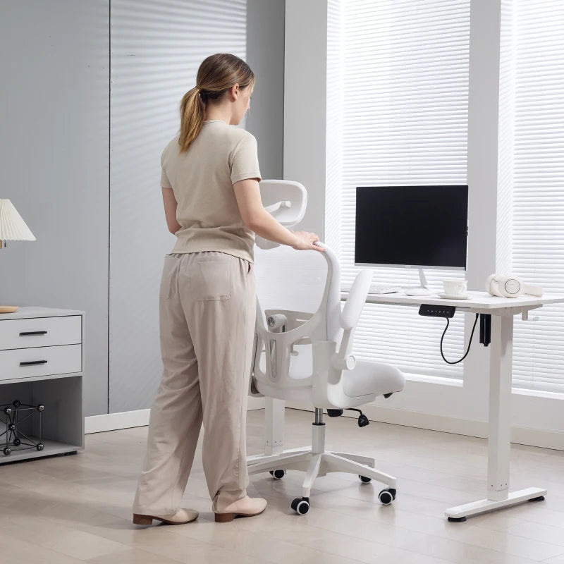Vinsetto Ergonomic Office Chair with Adjustable Lumbar Support, Headrest & Breathable Mesh Back - Stylish White Design