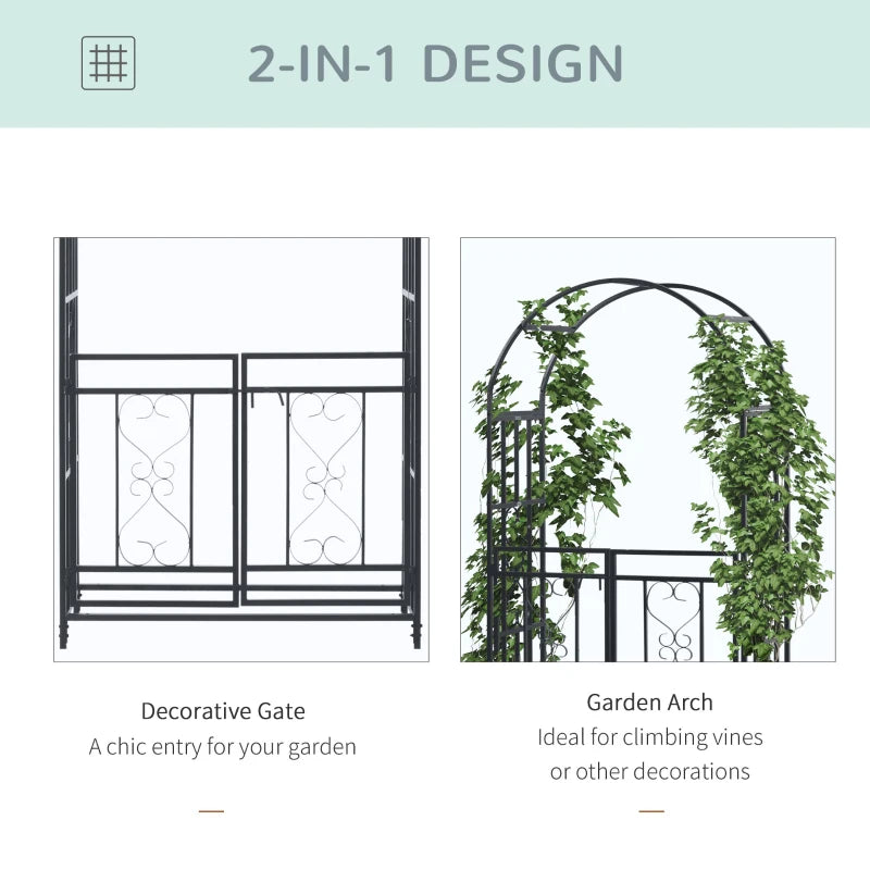 Metal Garden Arch with Double Gates for Climbing Plants, Roses, Vines - Outdoor Wedding Arbor